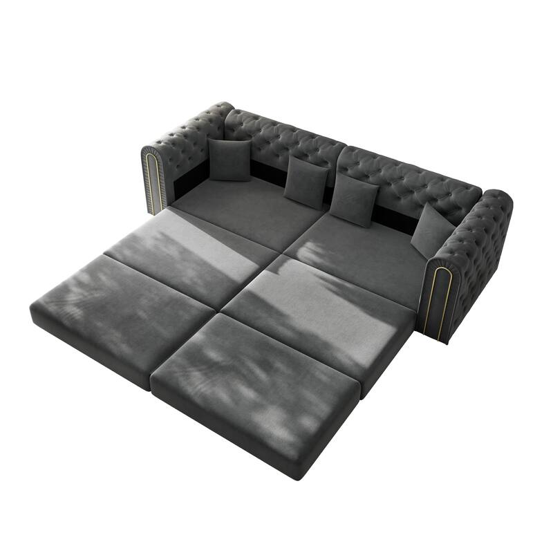 GDFStudio - 90.6" 3-in-1 Convertible Velvet Sleeper Sofa with Movable Ottoman