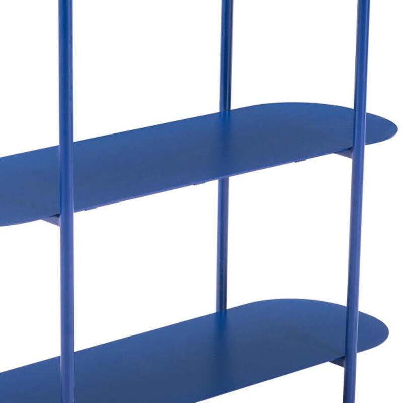 HomeRoots 36" Blue Steel Oval Console Table With Two Shelves - 36.00 in. x 31.50 in. x 13.00 in.