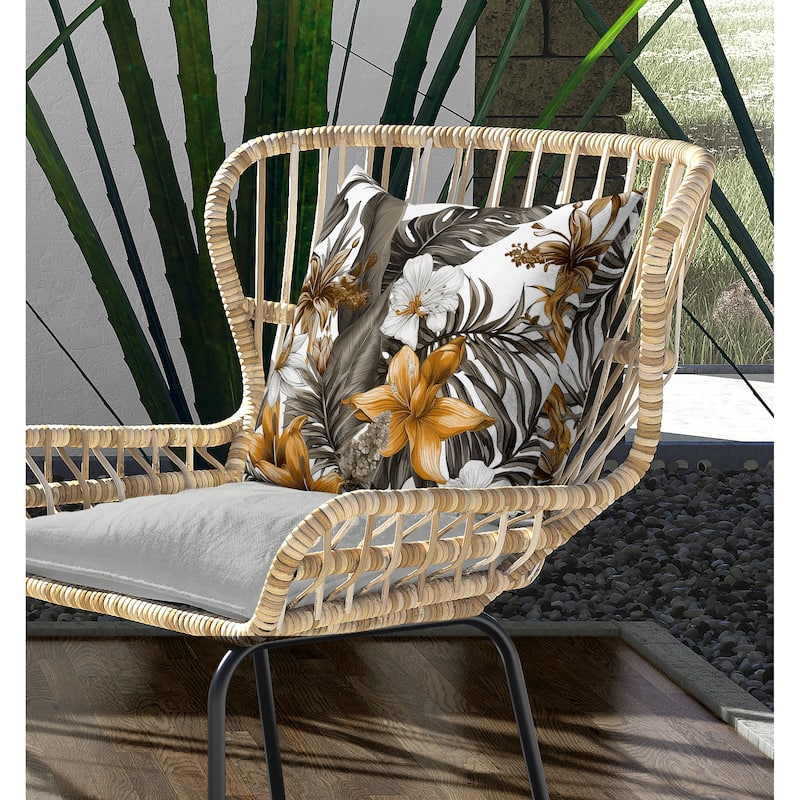 Rainforest Reverie Indoor/Outdoor Reversible Throw Pillow White and Bronze