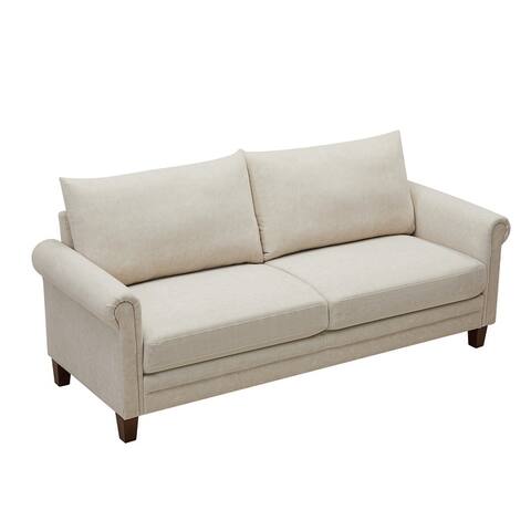 Loveseat Fabric Sofa Solid Wood Frame Round Arm