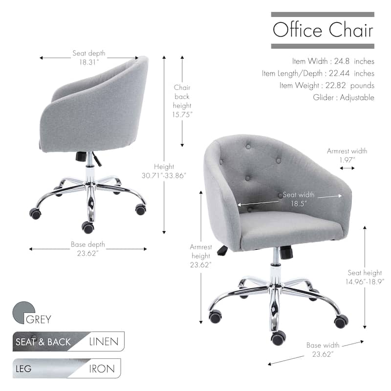 Porthos Home Kash Home Office Desk Chair, Round Back, Linen Fabric