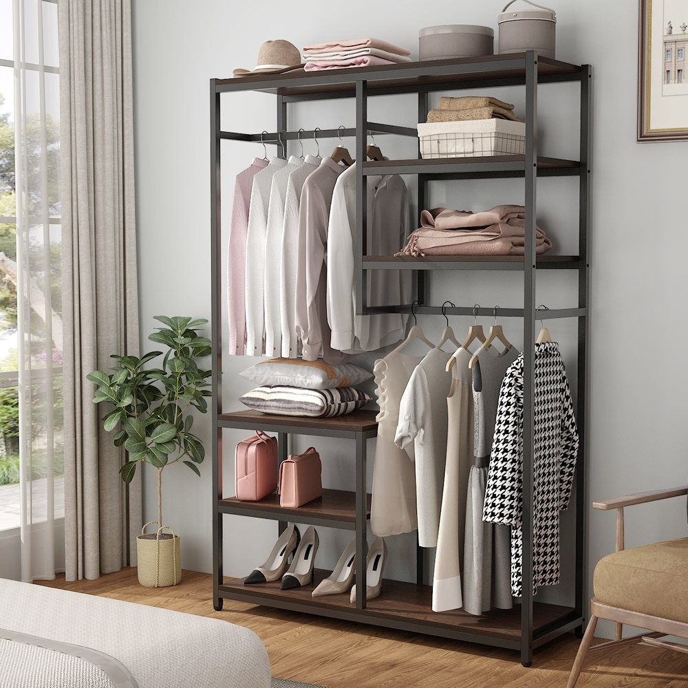Heavy Duty Garment Racks Clothes Rack with Storage Shelves and Double  Hanging Rod,Metal FreeStanding Closet Organizer - On Sale - Bed Bath &  Beyond - 34471878
