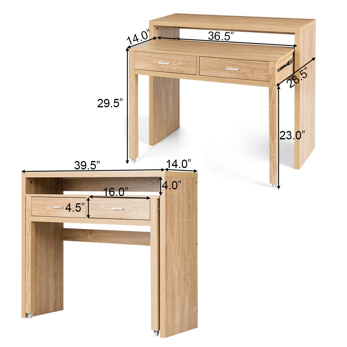 Extendable Computer Desk With Pull Out Secondary Desk Natural Overstock 30745651 This multifunctional extending desk can serve as not only your study desk, but also worktable and computer desk. extendable computer desk with pull out secondary desk natural