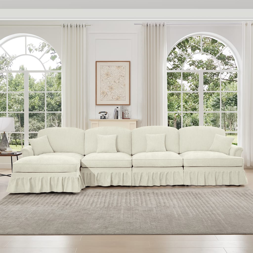 GDFStudio - Classic L-Shaped Chenille 4-Seater 137.8" Sectional Sofa with Ottoman