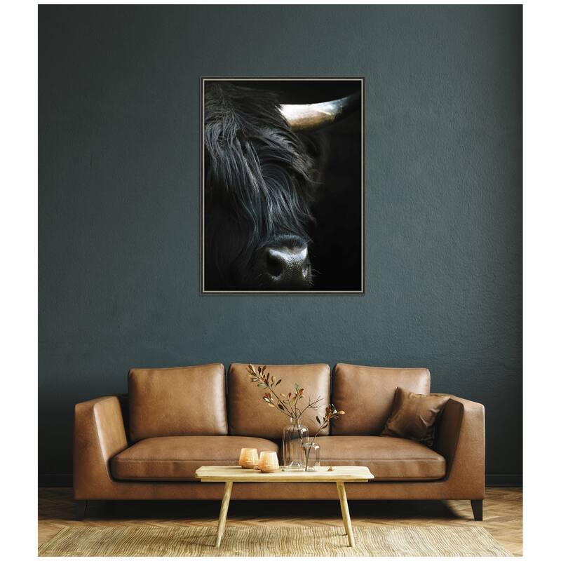 Kate and Laurel Minimalist Black Highland Cow Close by Michael Schauer Framed Wall Art Print