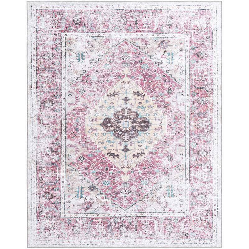 Traditional Tira Collection Area Rug - 7'10"x10' - Light Coral-Pink