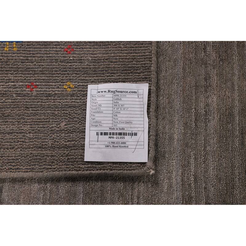 Earth Tone Gabbeh Square Area Rug Silk Carpet - 10'1" X 9'10"