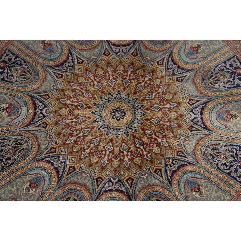 Hand Knotted Oriental 100% Silk Carpet Traditional Floral Yellow & Gold Qum Area Rug - 10' 2'' X 6' 5''