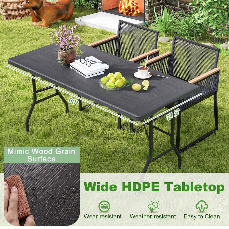 Costway 5 ft Folding Picnic Table Outdoor Dining Table with Rattan - See Details