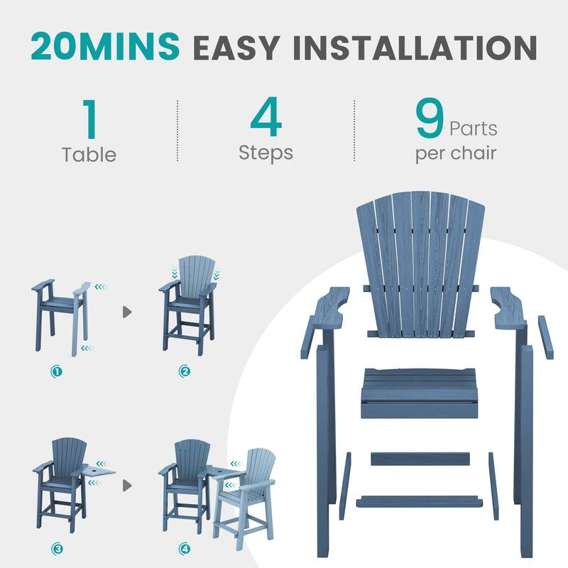 Outdoor Tall Adirondack Chair Set of 2 with Connecting Tray
