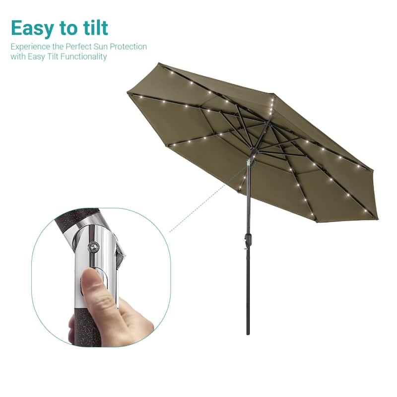 BONOSUKI 3 Tiers Patio Market Umbrella w/Solar Lights and Tilt button
