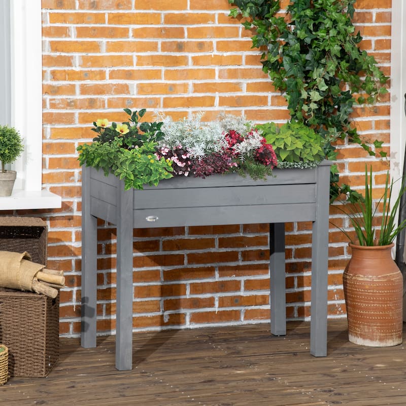 Outsunny 2.8 ft. x 18" Raised Garden Bed Wooden Planter Box for Limited Spaces - Dark Gray
