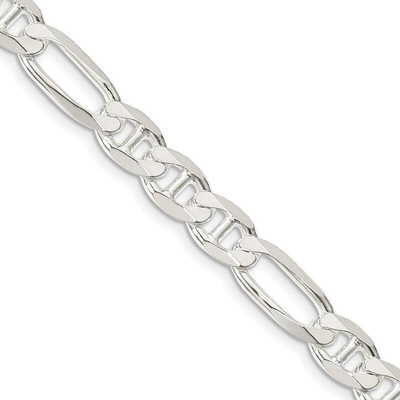 Curata 925 Sterling Silver 7.5mm Figaro Mariner Anchor Chain Necklace for Men