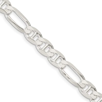 Curata 925 Sterling Silver 7.5mm Figaro Mariner Anchor Chain Necklace for Men