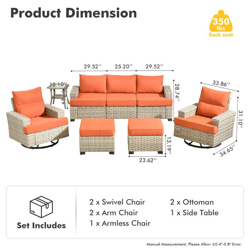 HOOOWOOO 8-piece Wicker Patio Furniture Swivel Chair Set
