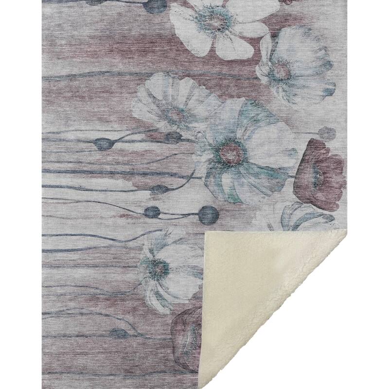 Premium Machine Washable Modern Floral Sherpa Throw Blanket