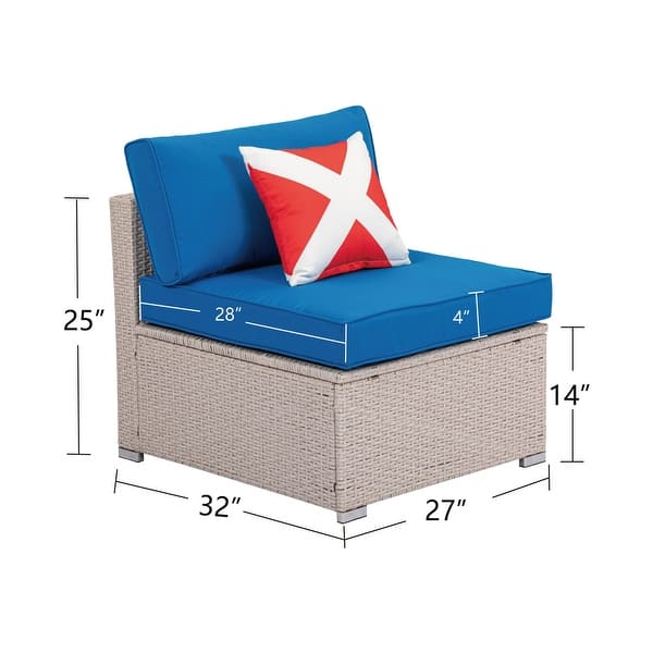 dimension image slide 4 of 5, COSIEST Outdoor Wicker Patio Sectional Wicker Armless Chair With Pillow