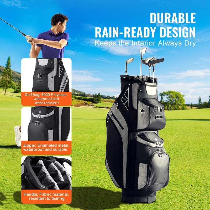 Golf Cart Bag with 14 Way Organizer Divider Top, Durable Golf Bags with Handles & Dust Cover & Detachable Straps for Men & Women