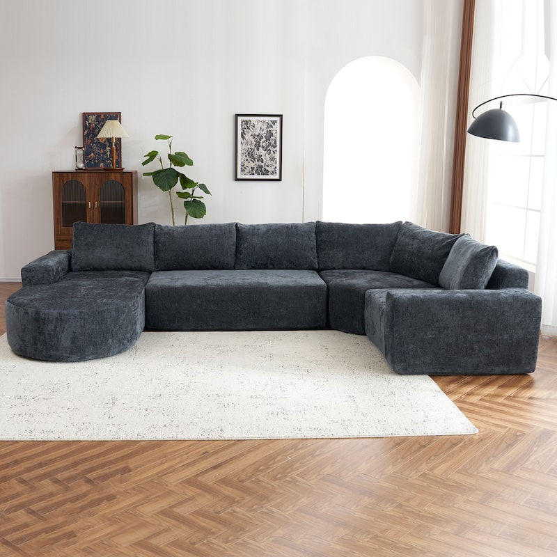 139" Grey U-shaped Modular Sectional Sofa for Living Room