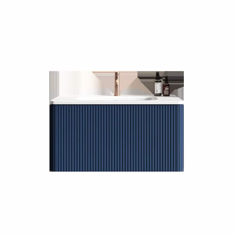 30" Striped Bathroom Vanity with White Ceramic Sink, Wall Mounted Floating Vanity