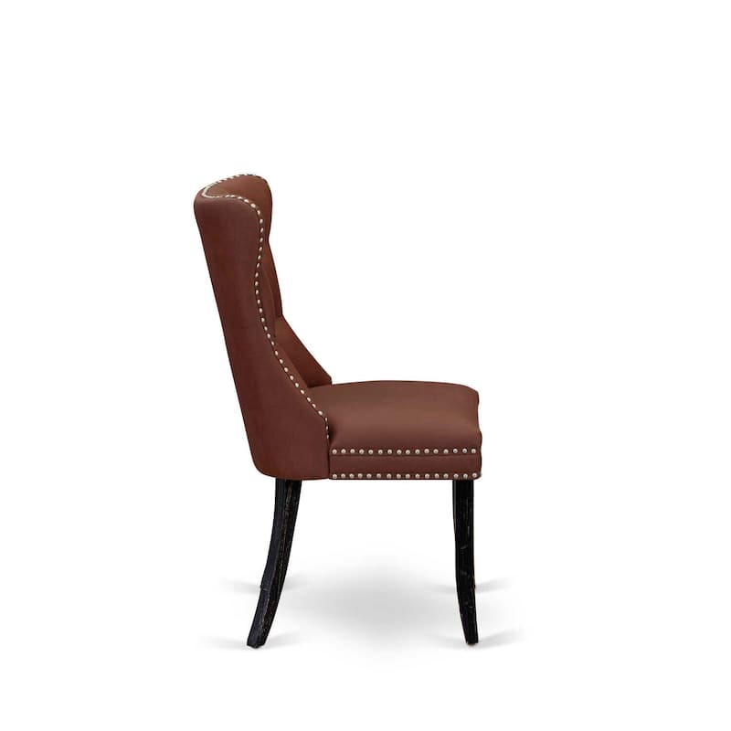 Parson Dining Chairs Set of 2 - Burgundy Faux Leather Padded Chairs with Nailhead Trim