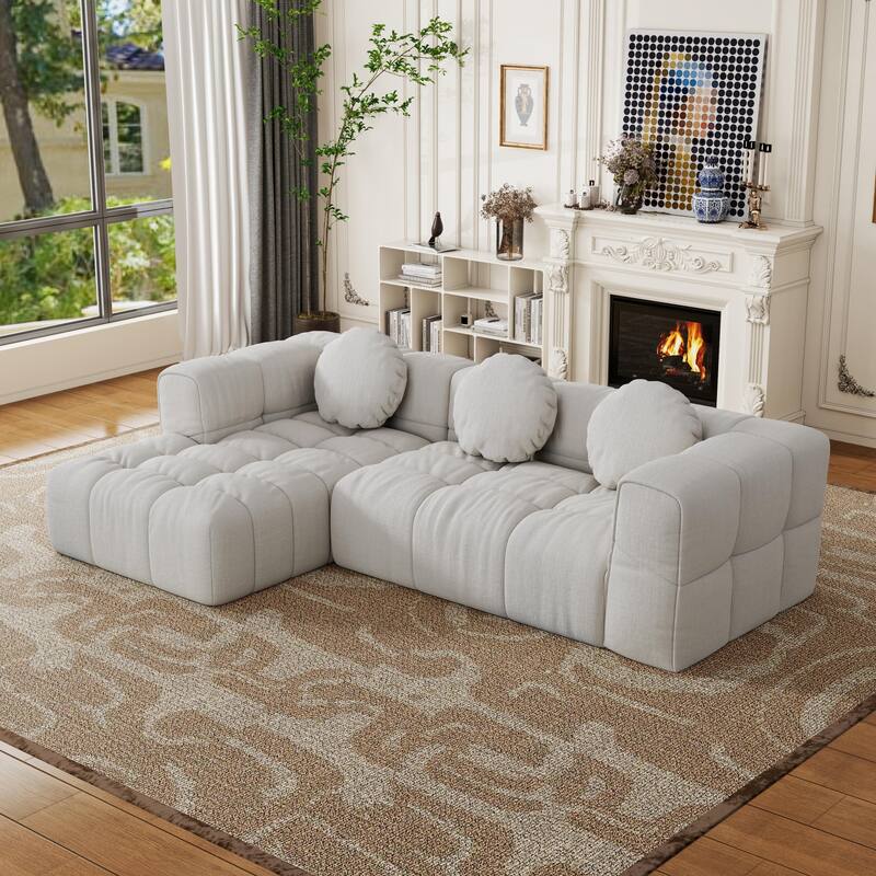 Modern upholstered combination sofa set,fully compressed modular L-shaped combination with 3 pillows,free combination sofa