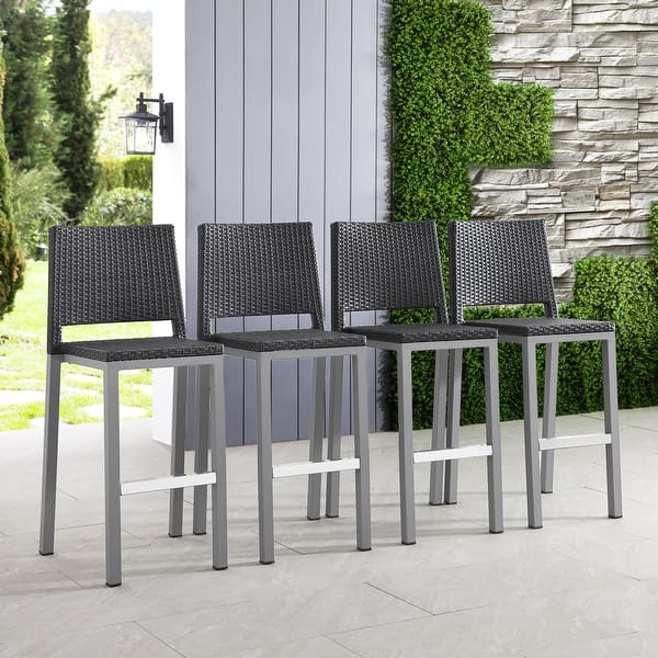 slide 2 of 22, Plymouth Patio Aluminum 30-inch Outdoor Wicker Bar Stools (Set of 4) by Havenside Home Black