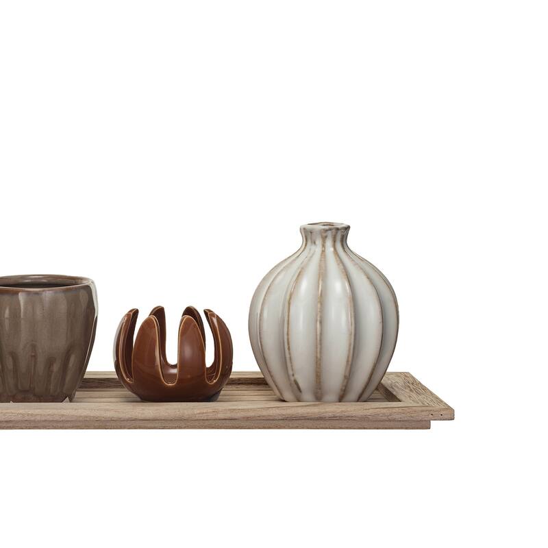 Mango Wood Tray with Candle Holders and Vases