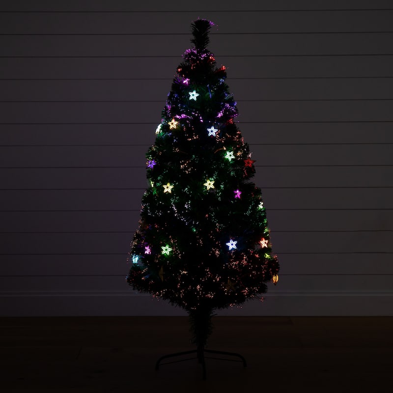 5' Pre-Lit Fiber Optic Artificial Christmas Tree with Stars, LED Multicolor Lights - 5 Foot