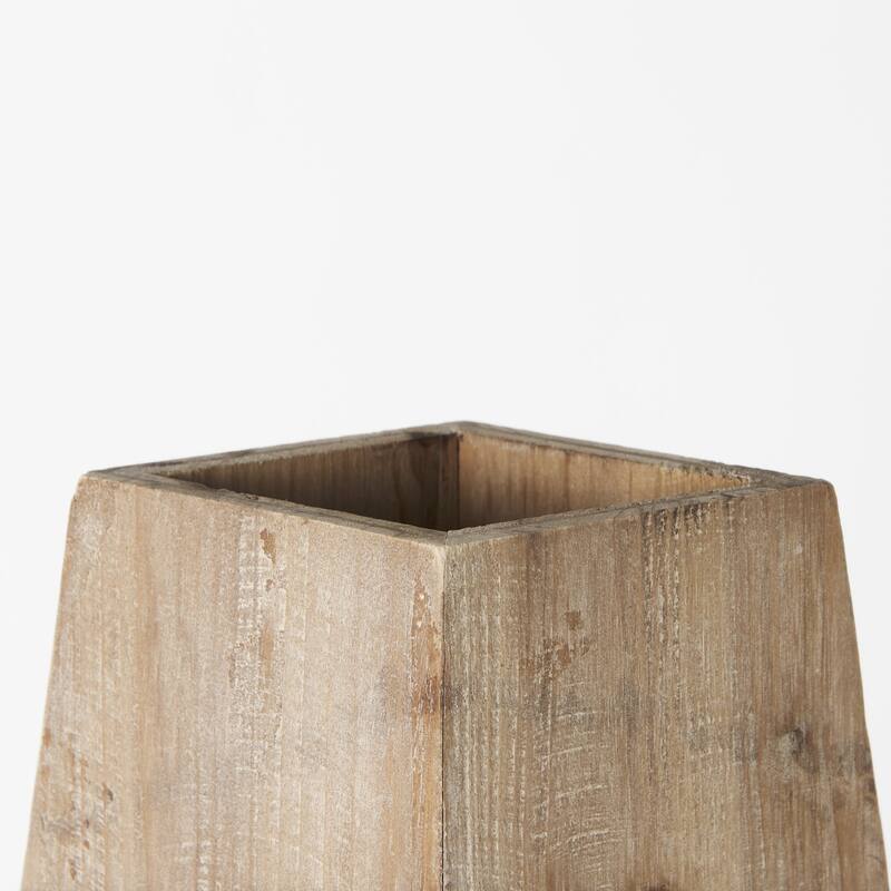 Natural Solid Wood Cylinder Vase with Geometric Pattern Table Decor Indoor Use