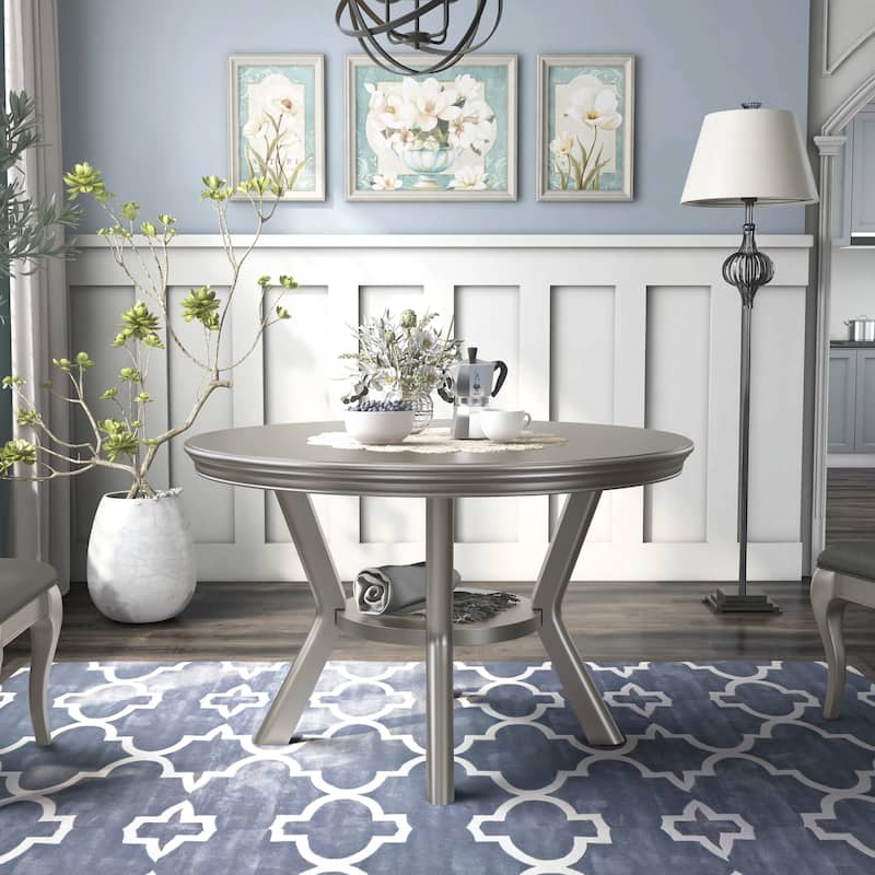 Furniture of America Glam 48-inch Wood Round Dining Table with Shelf
