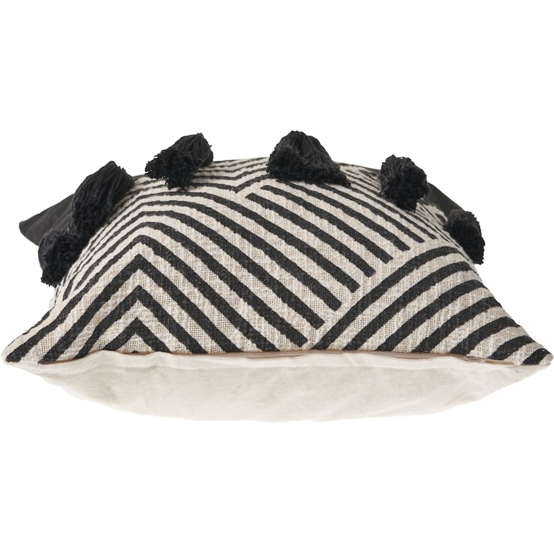 HomeRoots 20" X 20" Black And White 100% Cotton Chevron Zippered Pillow