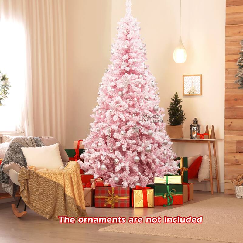 Gymax 7.5FT Pre-Lit Hinged Artificial Snow Christmas Tree Decor Tree