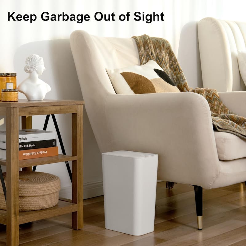 2.6 Gallon Slim Plastic Trash Can with Press Top Lid