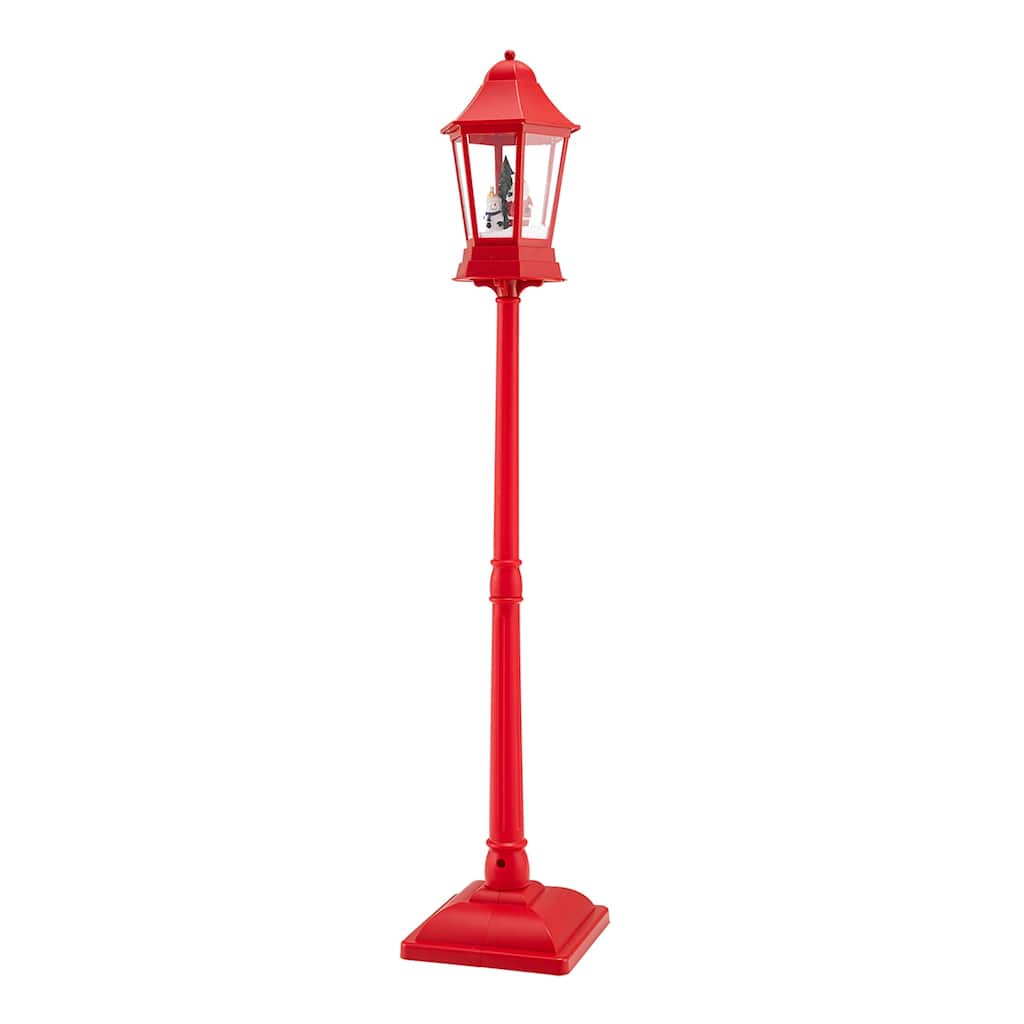 5.3 Feet Red Musical Christmas Street Lamp with LED Lights, Snow Scene, Santa, and 8 Tunes - 12.5" x 12.5" x 64"
