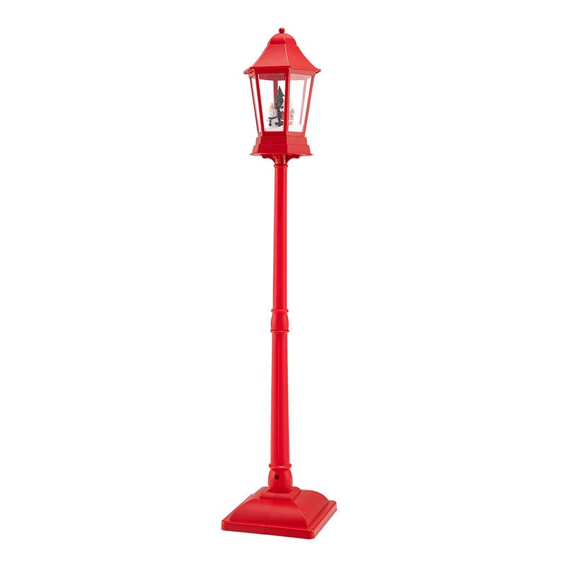 5.3 Feet Red Musical Christmas Street Lamp with LED Lights, Snow Scene, Santa, and 8 Tunes - 12.5" x 12.5" x 64"