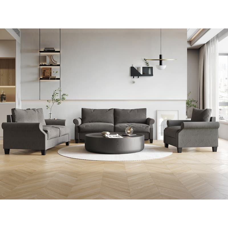 CraftPorch Classic Linen Upholstered 3-Piece Living Room Set