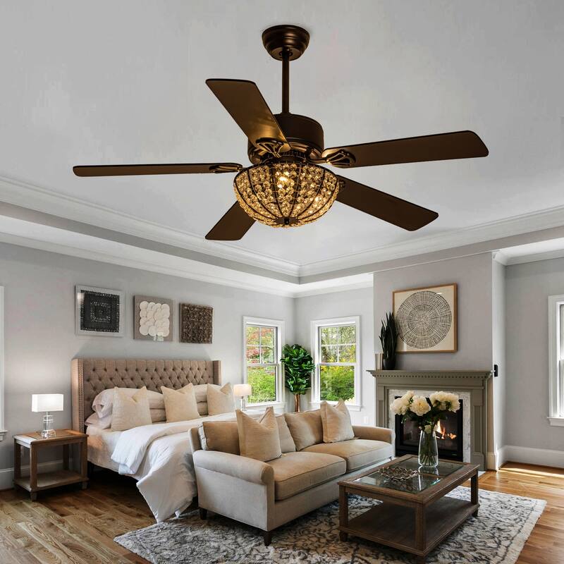 52" Modern Indoor Reversible Crystal Drum Ceiling Fan with Remote Control and Light Kit Chrome