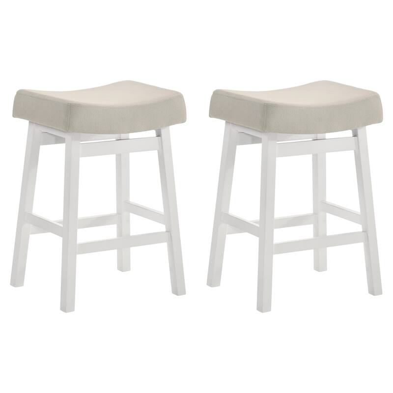 Lenon Modern Farmhouse Backless Bar Stool, Saddle Counter Stool with Upholstered Seat - Set of 2 - White - Counter Height