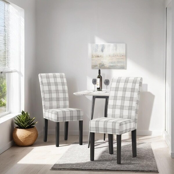 Grey Plaid Dining Chair (Set of 2) - Contemporary Upholstered