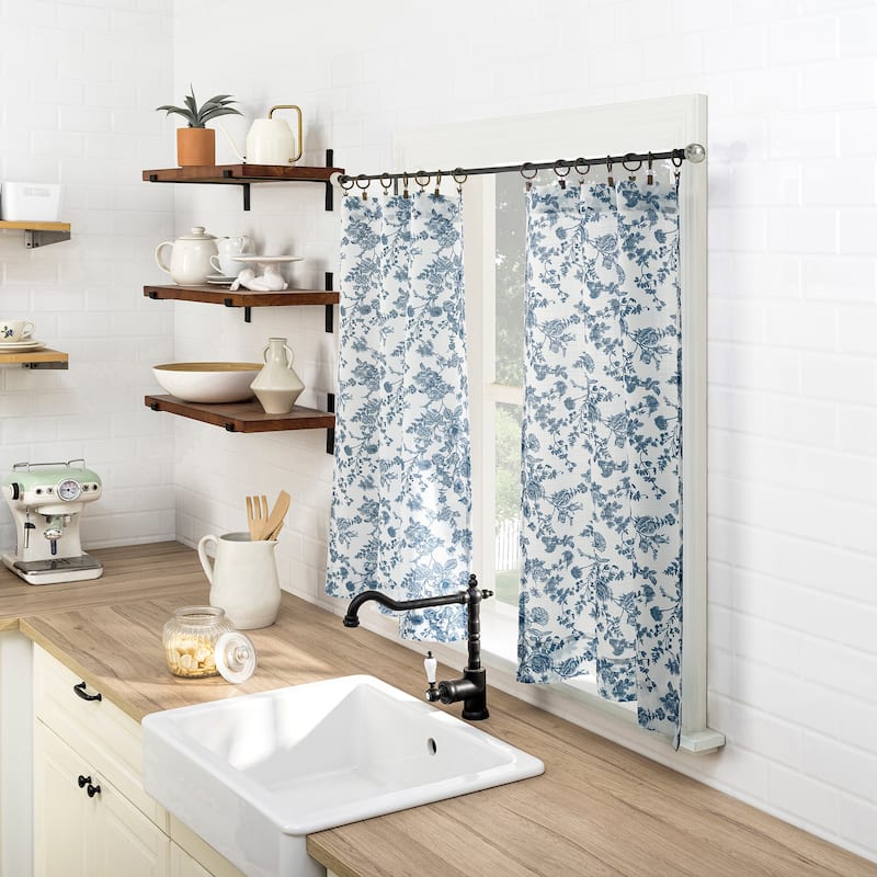 No. 918 Elara 2-pack Tonal Botanical Semi-Sheer Rod Pocket 2-Piece Kitchen Curtain Tier Pair