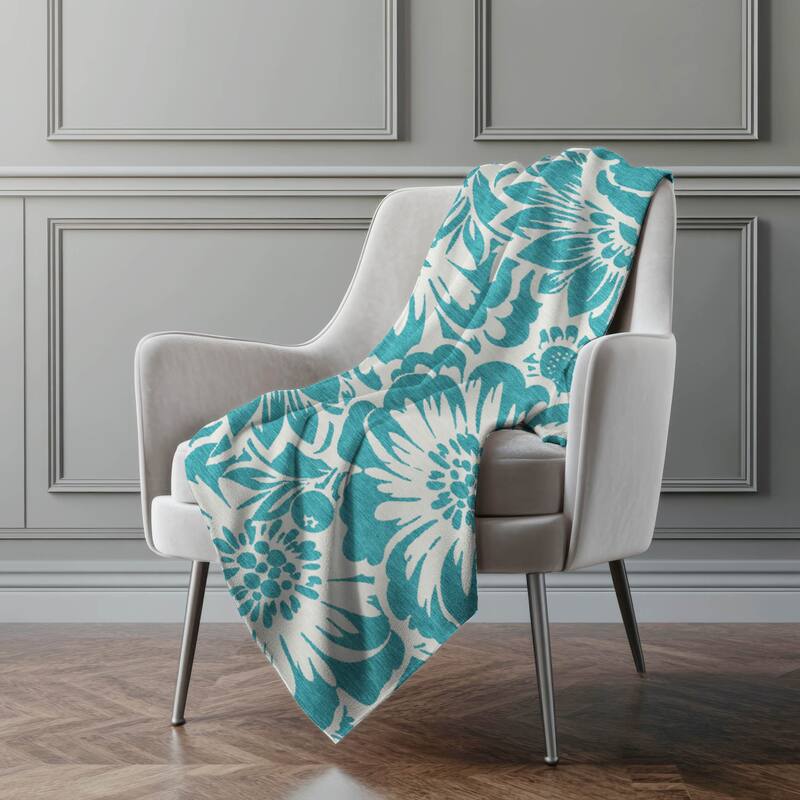 Premium Machine Washable Modern Floral Sherpa Throw Blanket - Teal - 4'2" x 5'10"