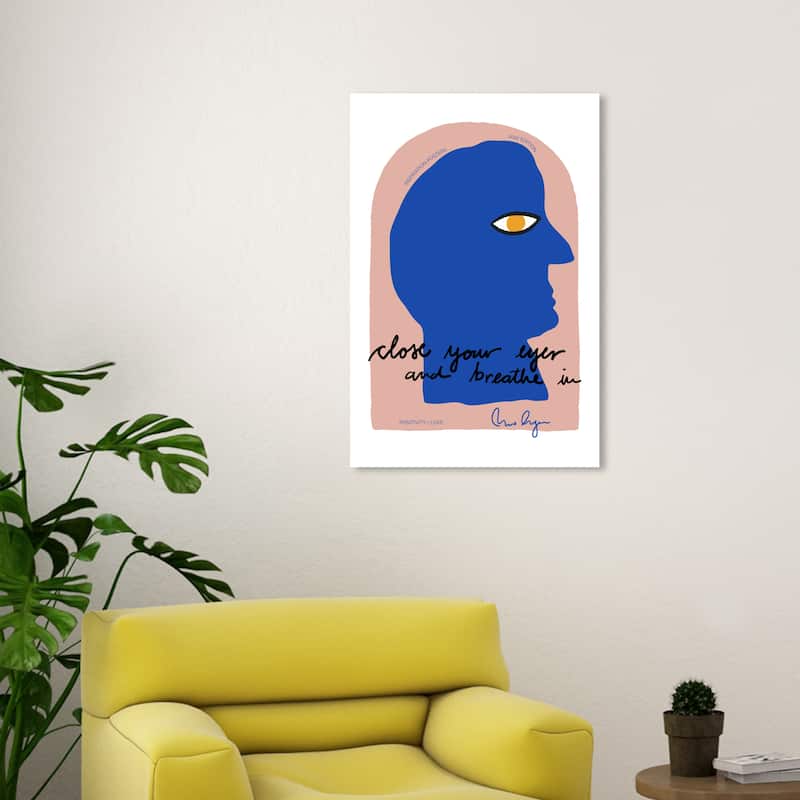 Wynwood Studio Canvas Typography and Quotes Breathe in Eyes Closed Blue and Pink Modern & Contemporary Wall Art Canvas Print - 20 x 30