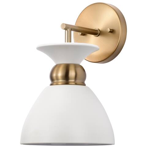 Perkins 1 Light Wall Sconce Matte White with Burnished Brass