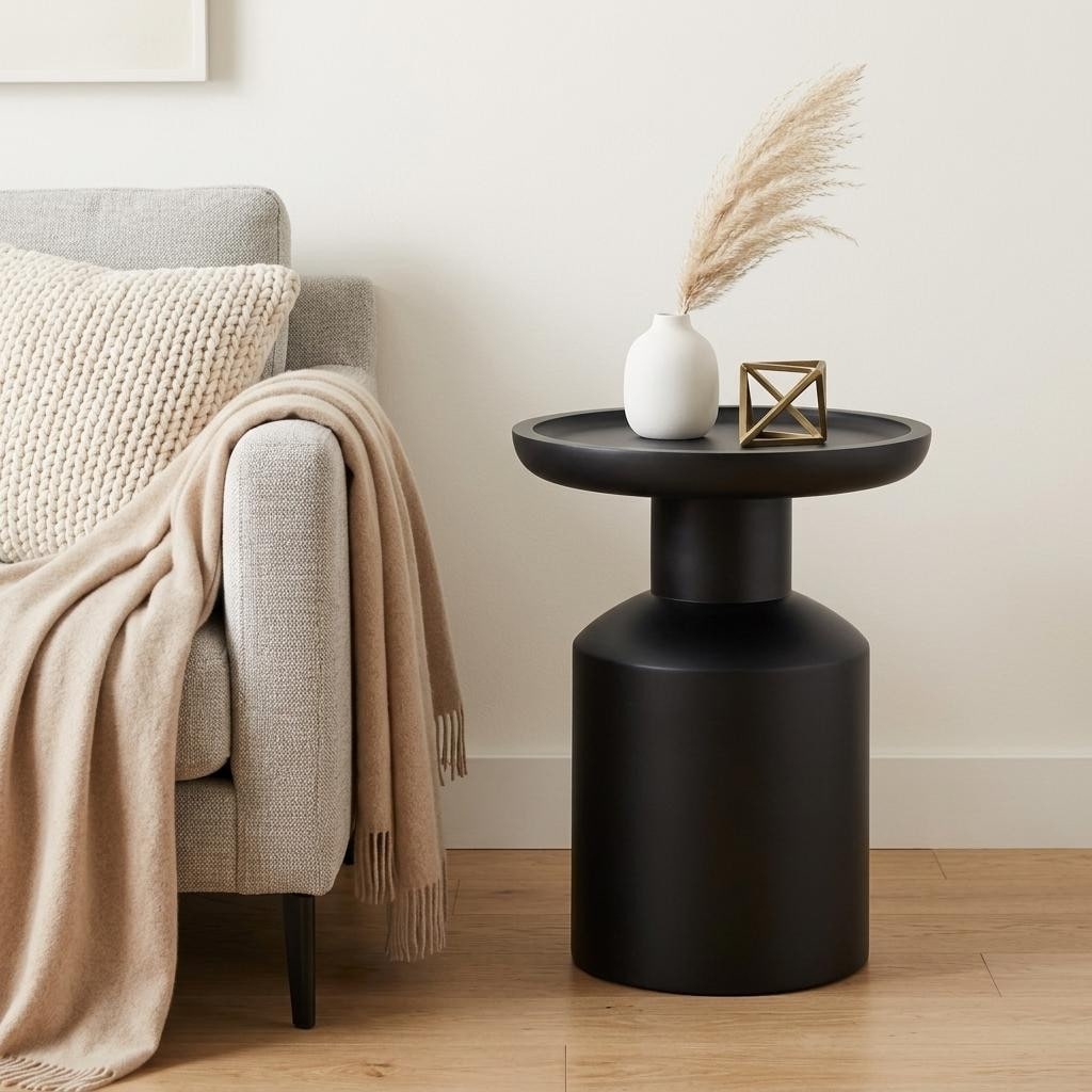 HomeRoots 18" Black Solid Wood Round Pedestal End Table - 15.75 in. x 17.70 in. x 15.75 in.
