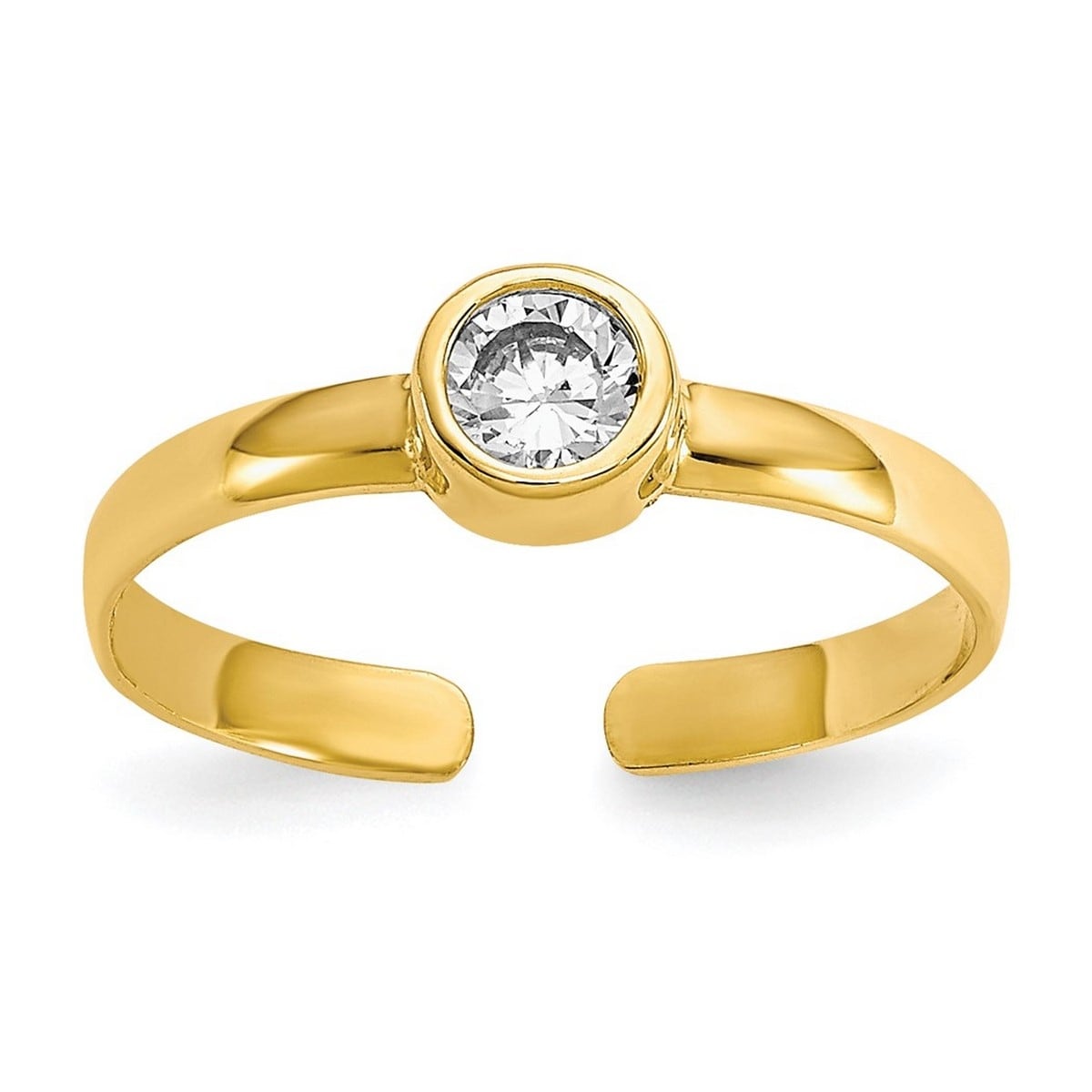 Curata 10K Yellow Gold Bezel-set Round Cubic Zirconia Adjustable Toe Ring