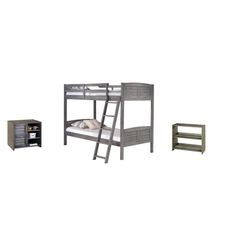 Twin over Twin Bunk with Case Goods - Bunk, 2 Drawer Chest, Bookcase