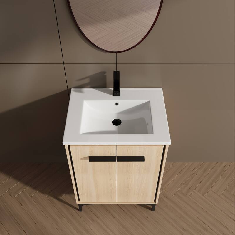 30-Inch Bathroom Vanity with Double Doors, Engineered Wood Cabinet, Floor-to-Ceiling Design, Ample Storage Space