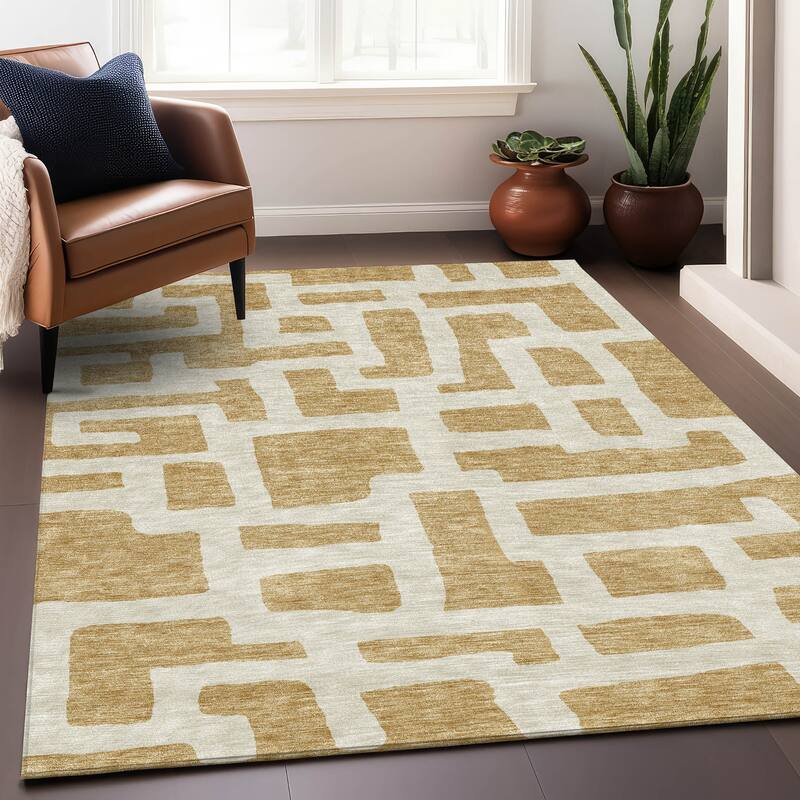 Premium Washable Super Soft Geo Maze Mayfield Rug - Gold - 2'6" x 3'10"