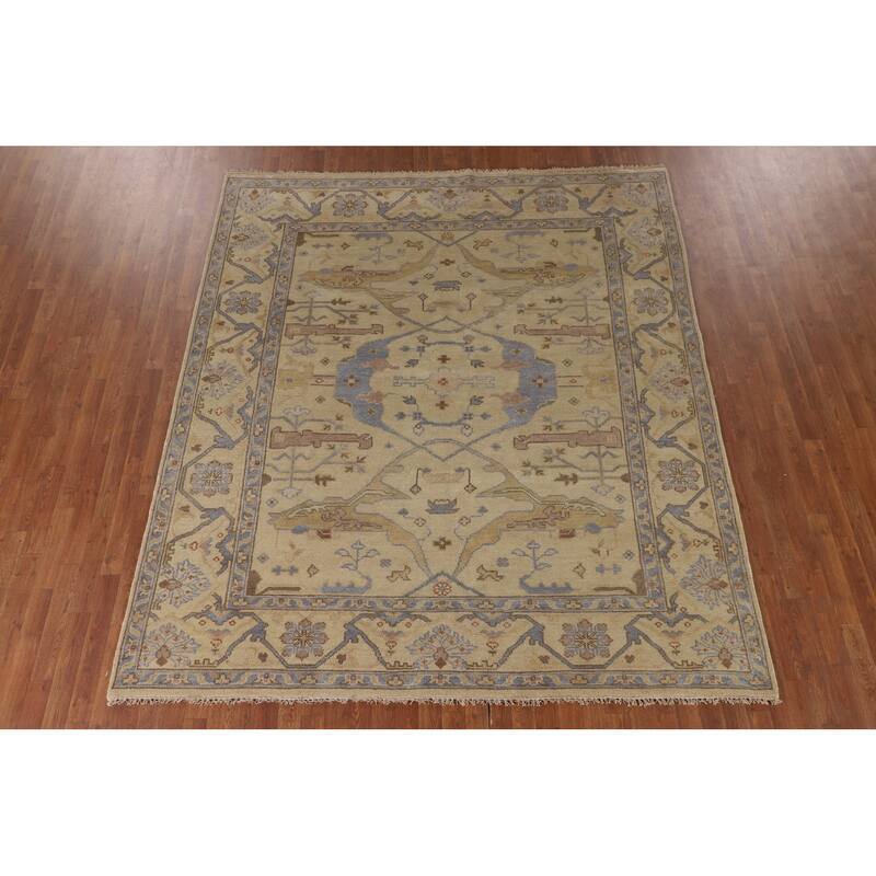 Beige Oushak Oriental Area Rug Handmade Wool Carpet - 7'11"x 9'0"